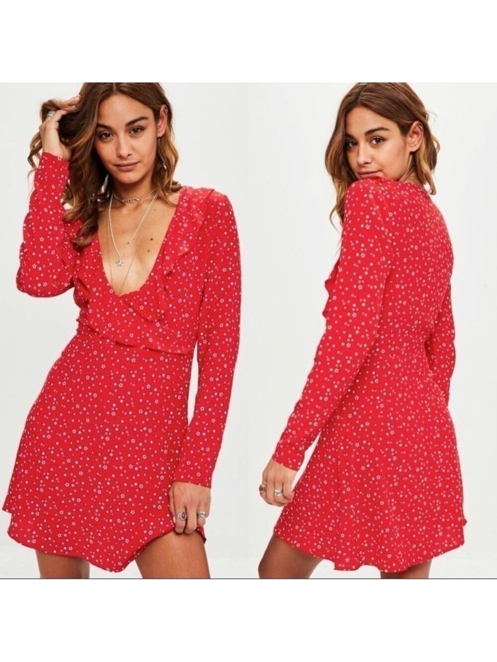 MISSGUIDED Red Star Ruffle Detail Tea Dress - Picture 2 of 11